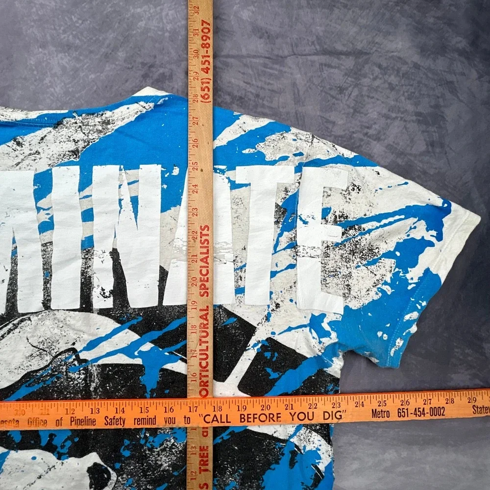 Vintage Ecko Unltd MMA T-Shirt XL Blue White All Over Print Y2K Dominate Graphic